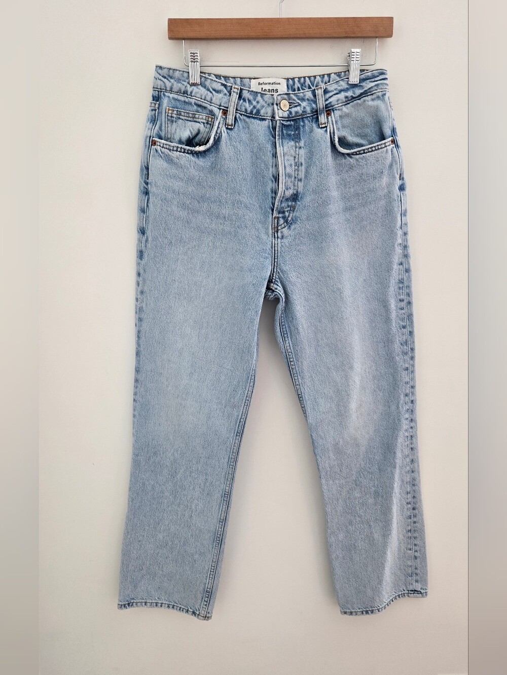 Reformation Jeans High Rise Light Wash Straight Leg Button Fly Jeans Size 29